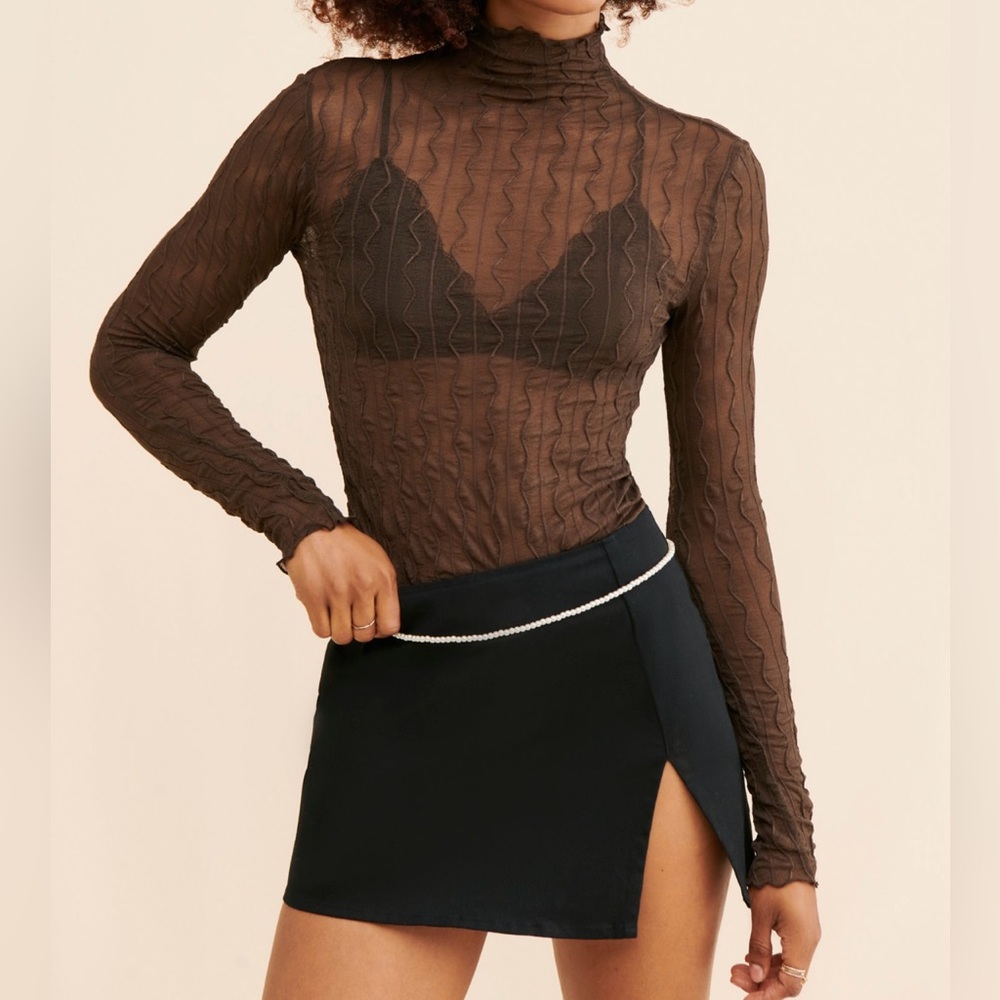 Ross Brown Scalloped Lining Mesh Top